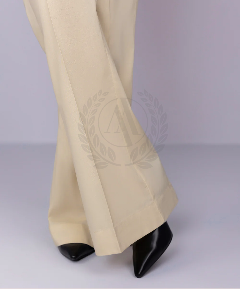 BEIGE COTTON BOOT CUT PANT
