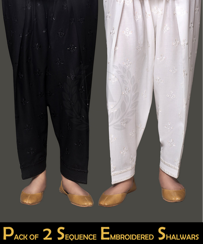 PACK OF 2 SEQUENCE EMBROIDERED SHALWARS