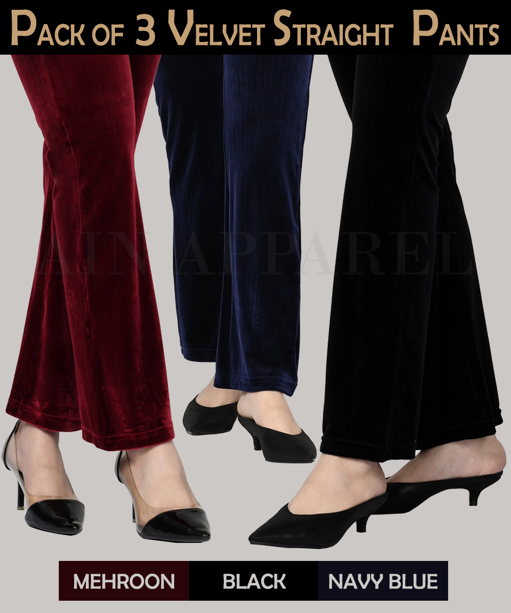 PACK OF 3 VELVET STRAIGHT PANTS