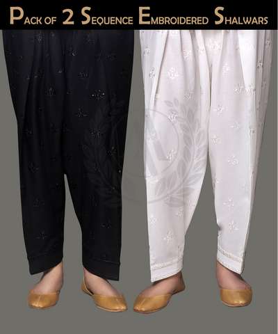 PACK OF 2 SEQUENCE EMBROIDERED SHALWARS