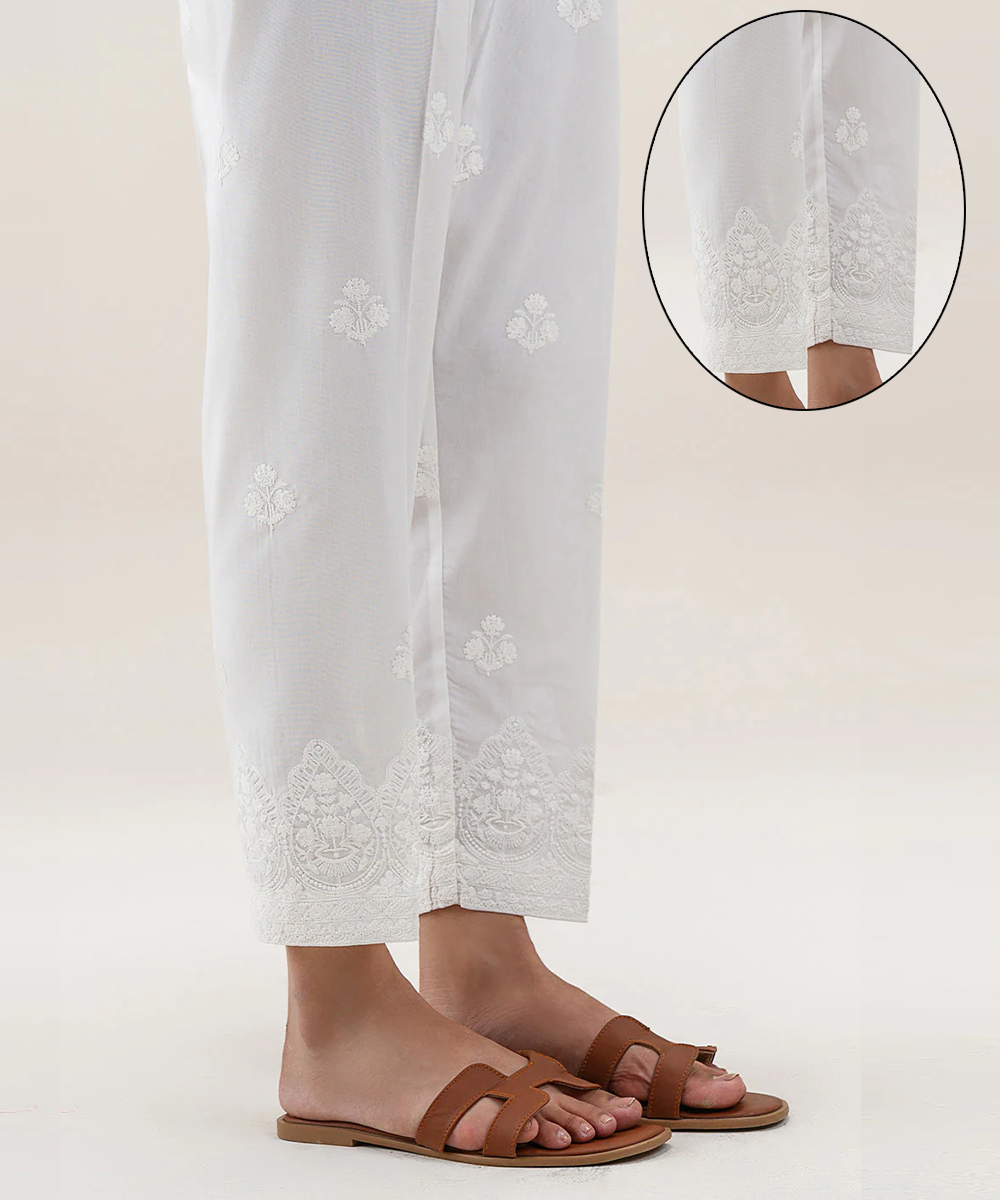 WHITE EMROIDERED STRAIGHT PANT - PRE BOOKING