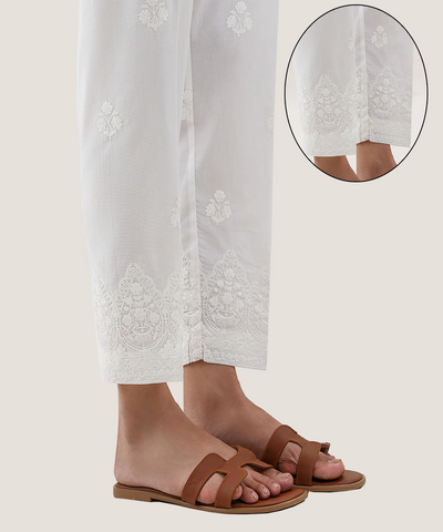 WHITE EMROIDERED STRAIGHT PANT - PRE BOOKING