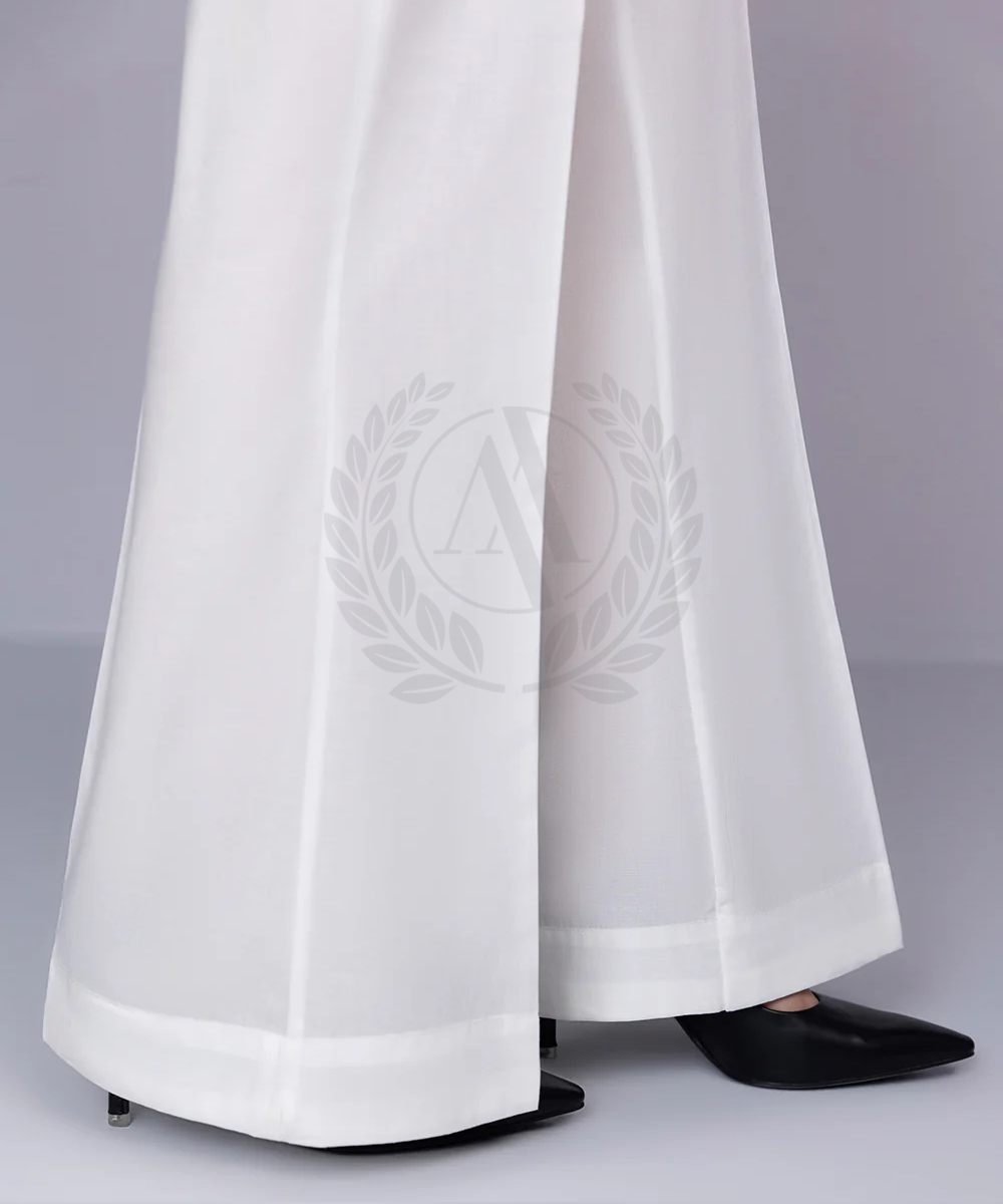 WHITE COTTON BOOT CUT PANT
