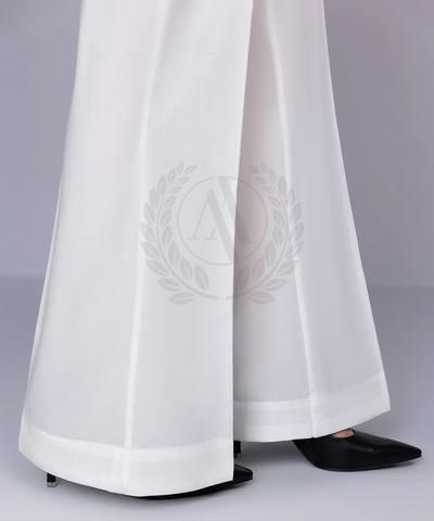 WHITE COTTON BOOT CUT PANT