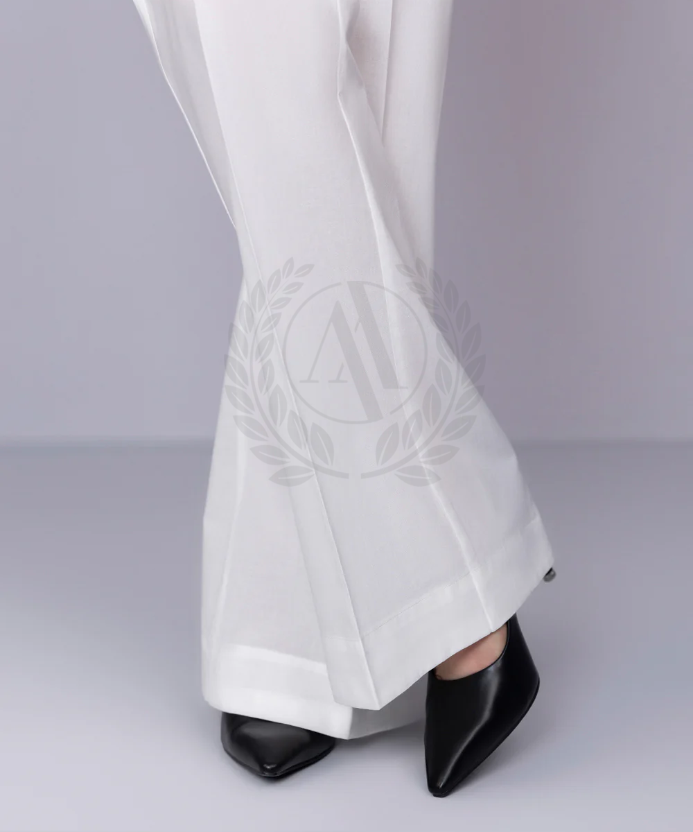 WHITE COTTON BOOT CUT PANT